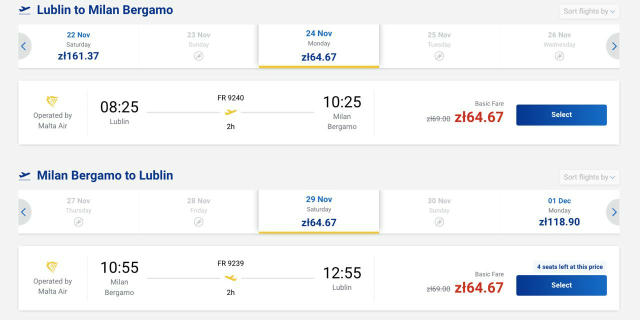 ✈️ Летим из Люблина в Италию всего за 30 евро туда-обратно! Между Люблином и Бергамо по 15 евро (65 злотых) в каждую сторону.