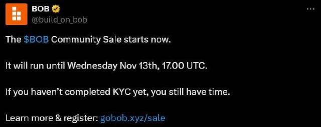 Беремо участь у новому сейлі🔥 Вже стартував сейл BOB (Build on Bitcoin) або найбільшого L2-проекту для BTC з $270 млн. TVL П