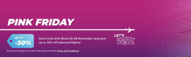 ✈️ Pink Friday от Wizz Air - скидки 30% на авиабилеты! Wizz Air начал свою "Розовую пятницу" со скидками 30% на самые разные