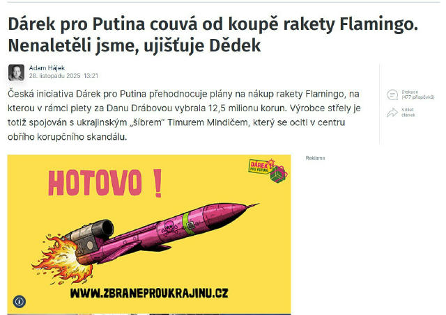 🍁 У продовження теми корупційного скандалу: новина, від якої сумно. Чеська ініціатива "Подарунок для путіна", яка зібрала $5