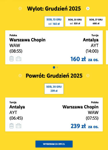 ✈️ Чартеры из Варшавы в Турцию за 94 евро (399 злотых) туда-обратно. Прямые рейсы с багажом. Вылет в эту субботу на неделю: h