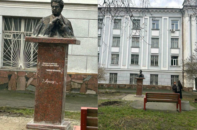 🤬 У Києві біля університету Драгоманова встановили памʼятник проросійському письменнику Чингізу Айтматову Він неодноразово п