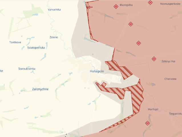 Ворог має просування у Гуляйполі, Запорізька область, - дані карти DeepState Також армія РФ просунулась у Предтечиному (на сх
