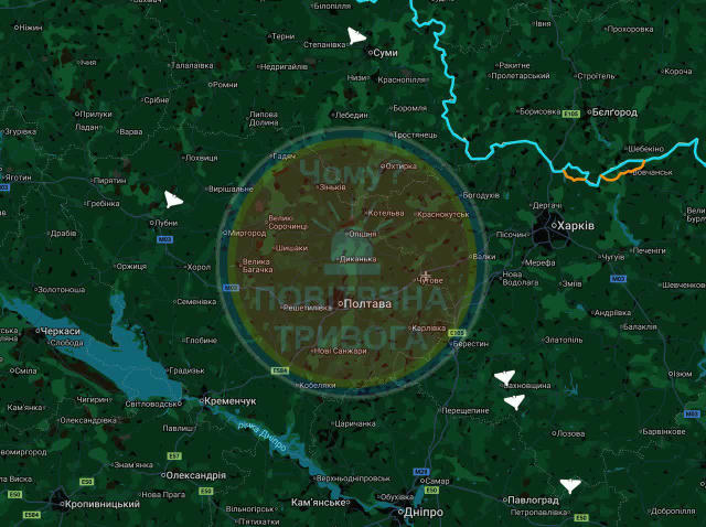 🛵Приблизно по Шахедах на Полтавщині, Харківщині, Дніпропетровщині і Сумщині. Підтримати канал☕️ ✅️ Чому тривога?