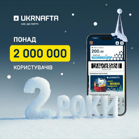 🎉 Мобільному застосунку найбільшої мережі АЗК в Україні – UKRNAFTA – 2 роки! За цей час до нього приєдналися понад 2 млн кор