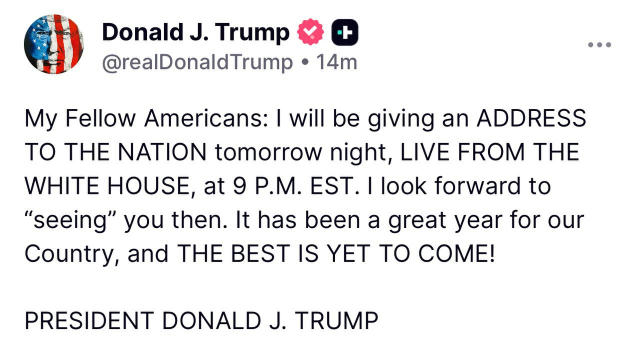 ❗️ Трамп анонсував зверненням до нації в четвер о 4 ранку за київським часом. Тема не уточнюється 🇺🇦 УС / Підписатися
