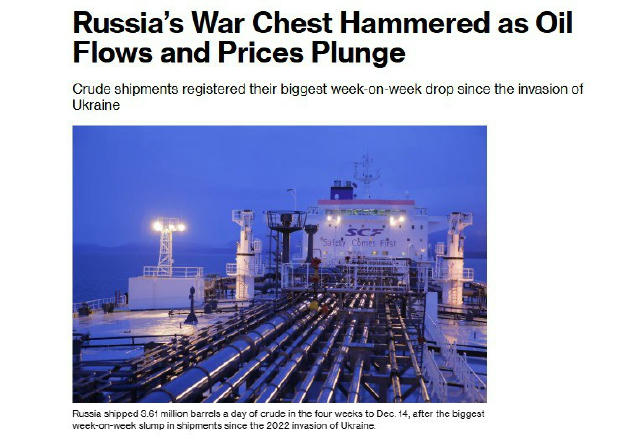 ⚡️Падіння експорту нафти та зниження цін завдали серйозного удару по військовому бюджету росії, — Bloomberg. Поставки сирої н