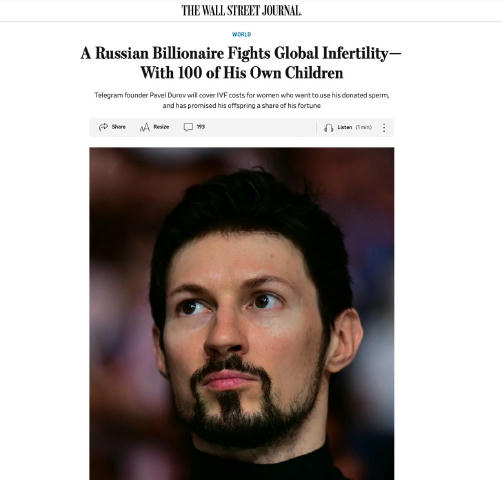Павел Дуров готов оплатить процедуру ЭКО для женщин, которые захотят родить от него ребёнка — WSJ При подтверждении родства д