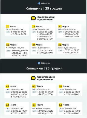 ‼️Київщина: графіки відключень на 25 грудня. Відправляйте друзям, багато хто не знає де переглянути графік! 🗓⏩ДИВИТИСЯ ГРАФІ