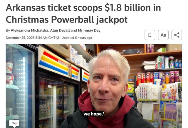 В США разыгран один из крупнейших джекпотов за всю историю лотерей. Житель штата Арканзас сорвал $1,817 млрд в рождественском