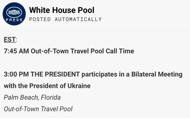 ⚡️Трамп і Зеленський зустрінуться на курорті Палм-Біч завтра о 22:00 за київським часом, — преспул Білого дому Зустріч заплан