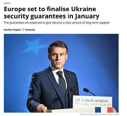 ‼️ Европа намерена завершить согласование гарантий безопасности для Украины в январе Об этом сообщает Euractiv. Издание пишет