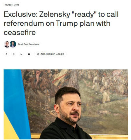 Зеленський готовий винести на референдум весь мирний план, але за умови, що путін погодиться на припинення вогню терміном не