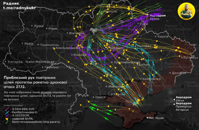 Візуалізація руху повітряних цілей протягом масованої атаки. 🔴 Правда Україна | Підписатись