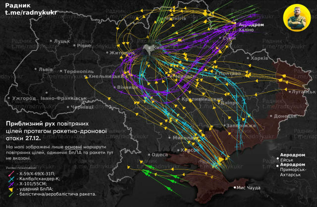 Візуалізація руху повітряних цілей протягом масованої атаки Радник🇺🇦 👈 Підписатись