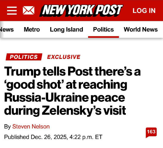 Трамп оптимістично налаштований щодо ОСТАТОЧНОГО укладення мирної угоди під час візиту Зеленського, — New York Post Питання л