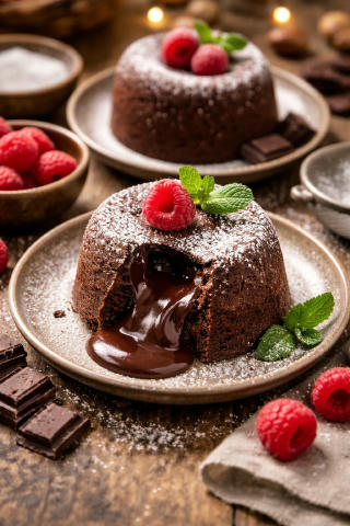 Шоколадний фондан Інгредієнти: • 100 г темного шоколаду (70% какао) • 100 г вершкового масла • 2 яйця • 2 жовтки • 50 г цукру